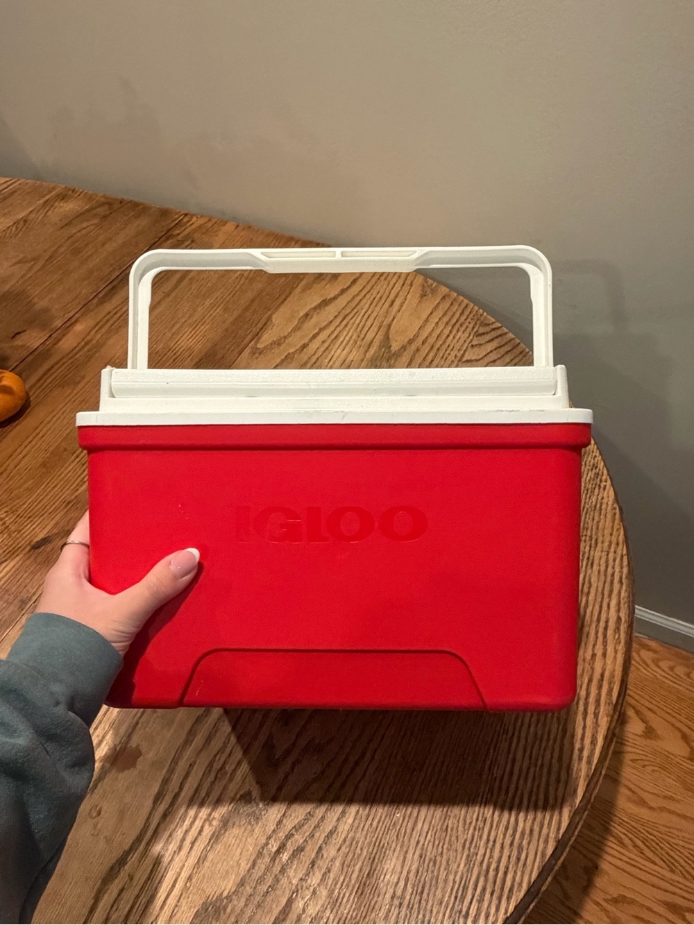 Igloo Red and White Camping Cooler with Fold-Down Handle